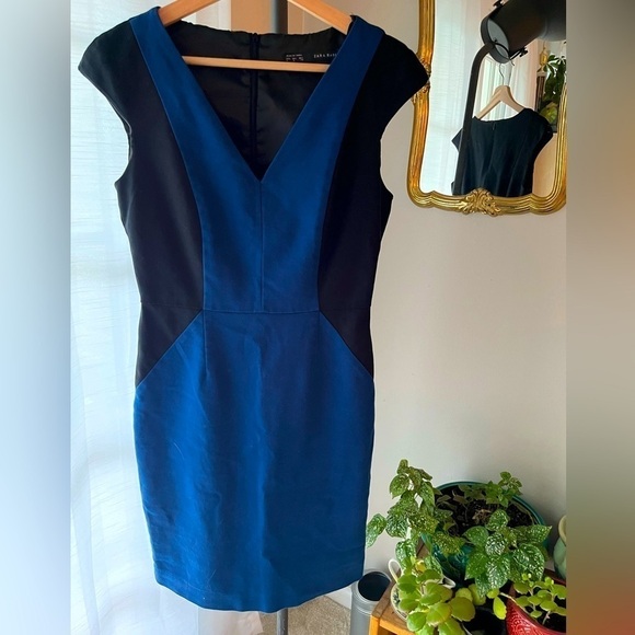 Zara Blue & Black Colorblock Cocktail Dress - Picture 2 of 9